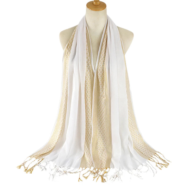 Foulard Pashima Femme - Blanc et Beige - 170*60cm
