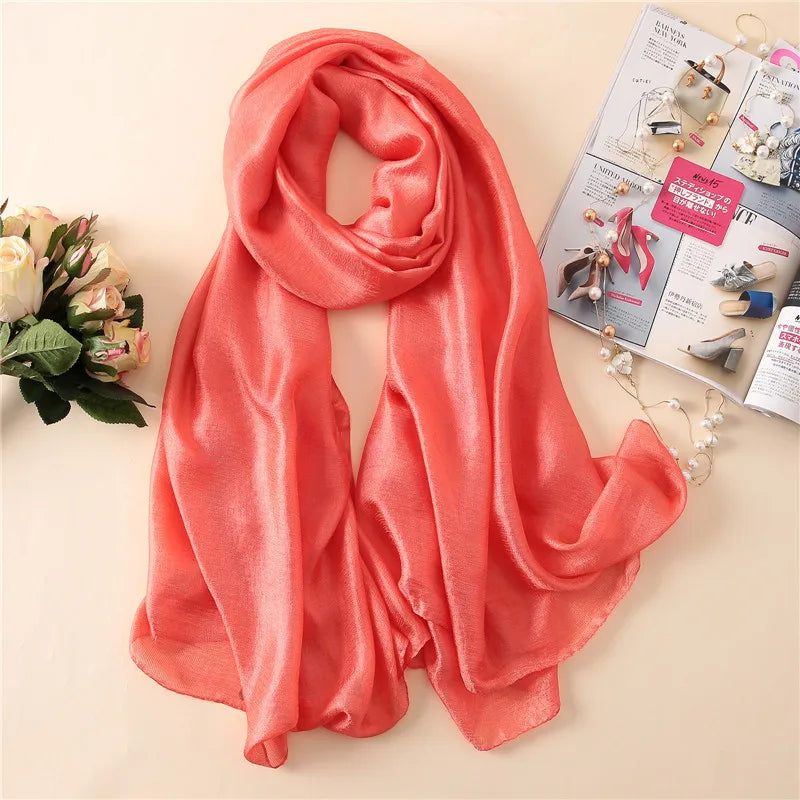 Long Foulard Satiné - Corail Satiné - 180x90cm