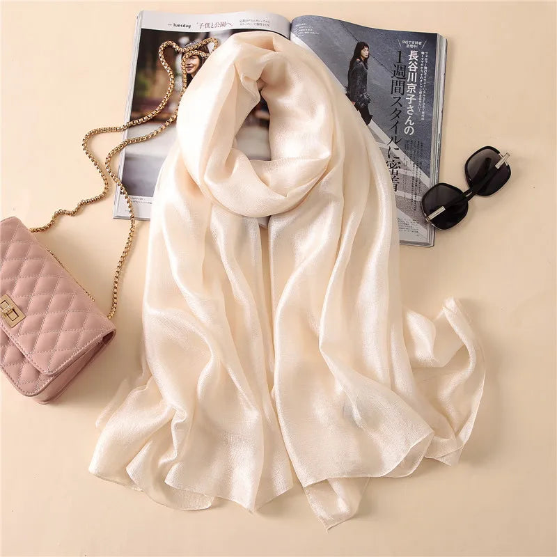 Long Foulard Satiné - Beige Satiné - 180x90cm