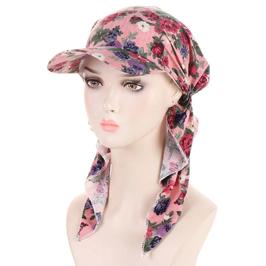 Casquette Foulard Femme Rose Poudré et Violet 