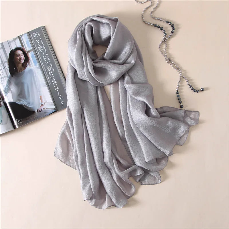 Long Foulard Satiné - Gris Argenté - 180x90cm