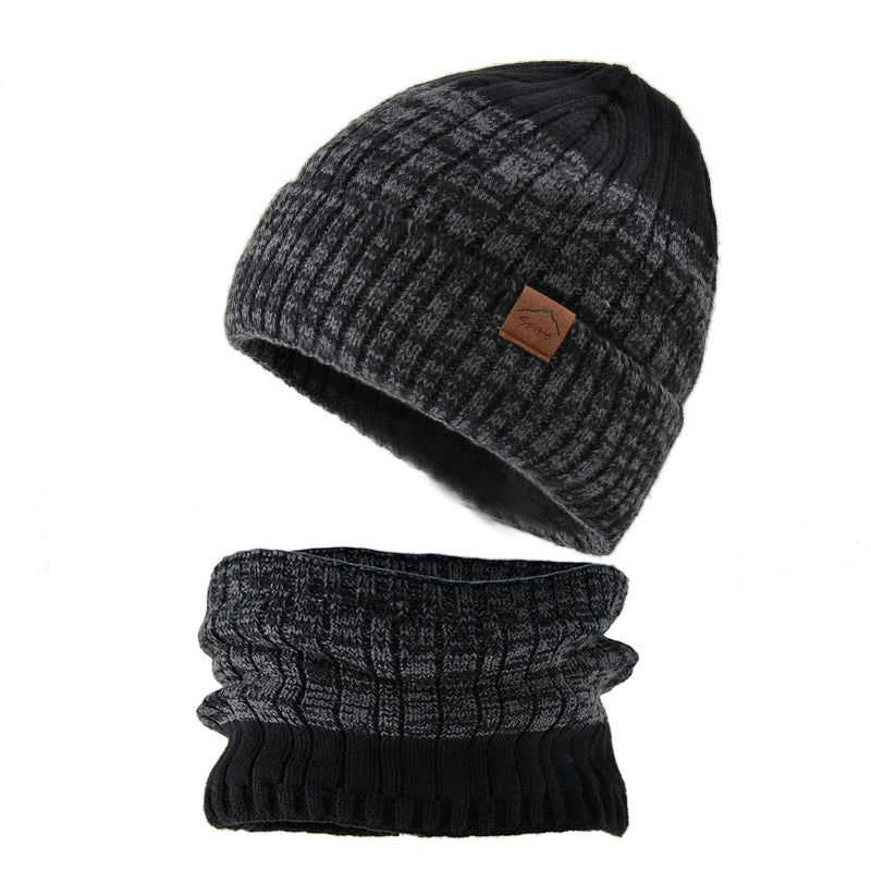 Ensemble Bonnet Snood Tricot Femme Noir et Anthracite 