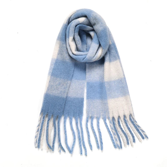 Echarpe Plaid Chaude Bleu Ciel et Blanc 35*220cm