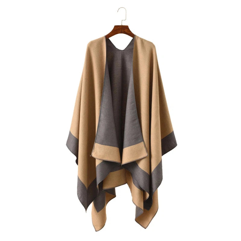 Echarpe Châle Plaid Beige Foncé et Gris Clair 130*160cm