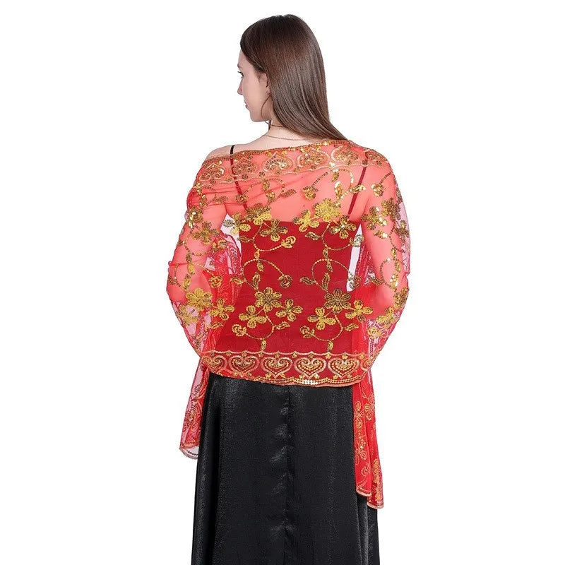 Châle Chic pour Mariage Rouge et Or 190*60cm