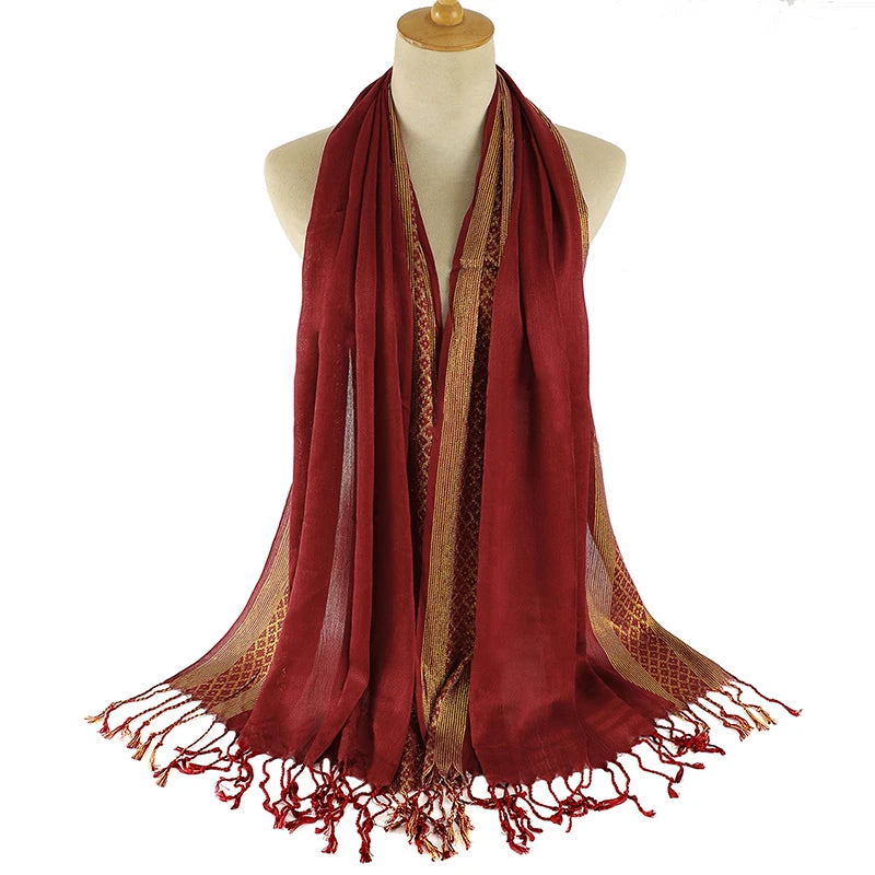 Foulard Pashima Femme - Bordeaux et Doré - 170*60cm