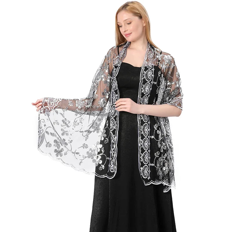 Châle Chic pour Mariage Black Silver 190*60cm