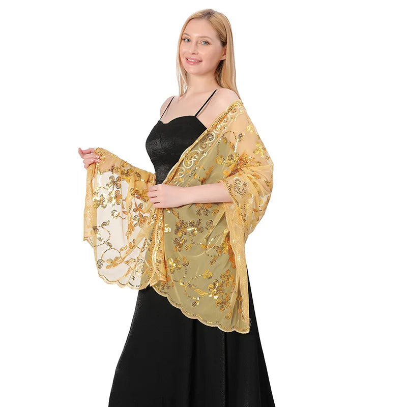 Châle Chic pour Mariage Jaune et Doré 190*60cm