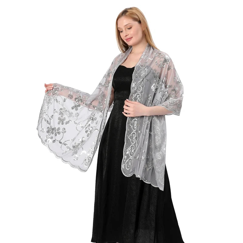 Etole Robe de Soirée Gris Argenté et Transparent 60*190cm