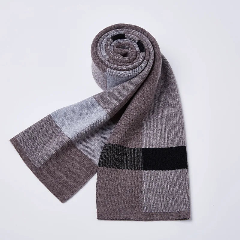 Grande Écharpe en Laine Homme Gris et Charbon 180*30cm