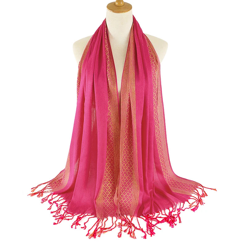 Foulard Pashima Femme - Fuchsia et Doré - 170*60cm