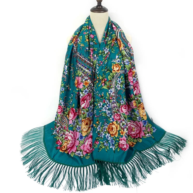 Châle Foulard Russe Turquoise et Rose 