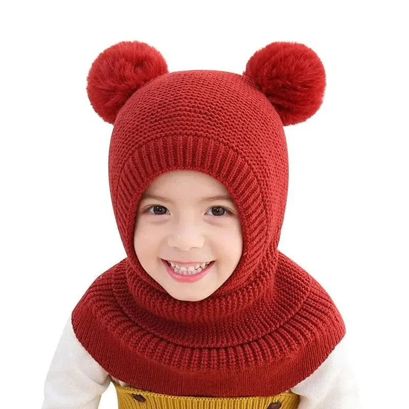 Bonnet Cagoule Enfant Bordeaux et Rouge Foncé 2-5ans / 48-52cm
