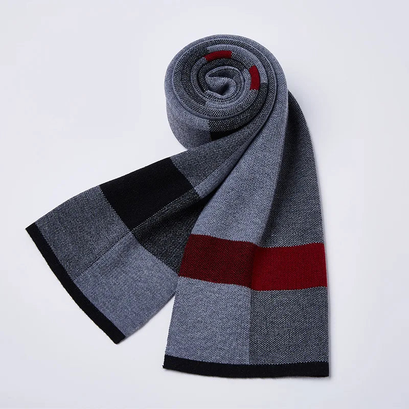 Grande Écharpe en Laine Homme Gris et Bordeaux 180*30cm