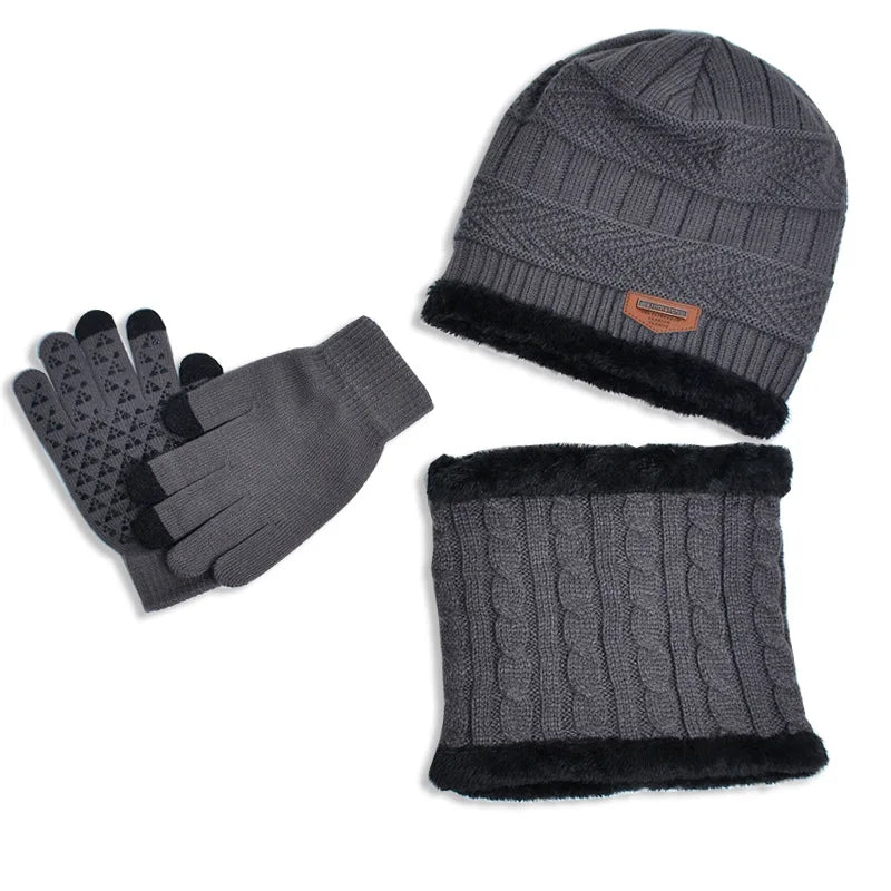 Ensemble Snood Bonnet et Gants Enfant Gris Foncé et Noir 