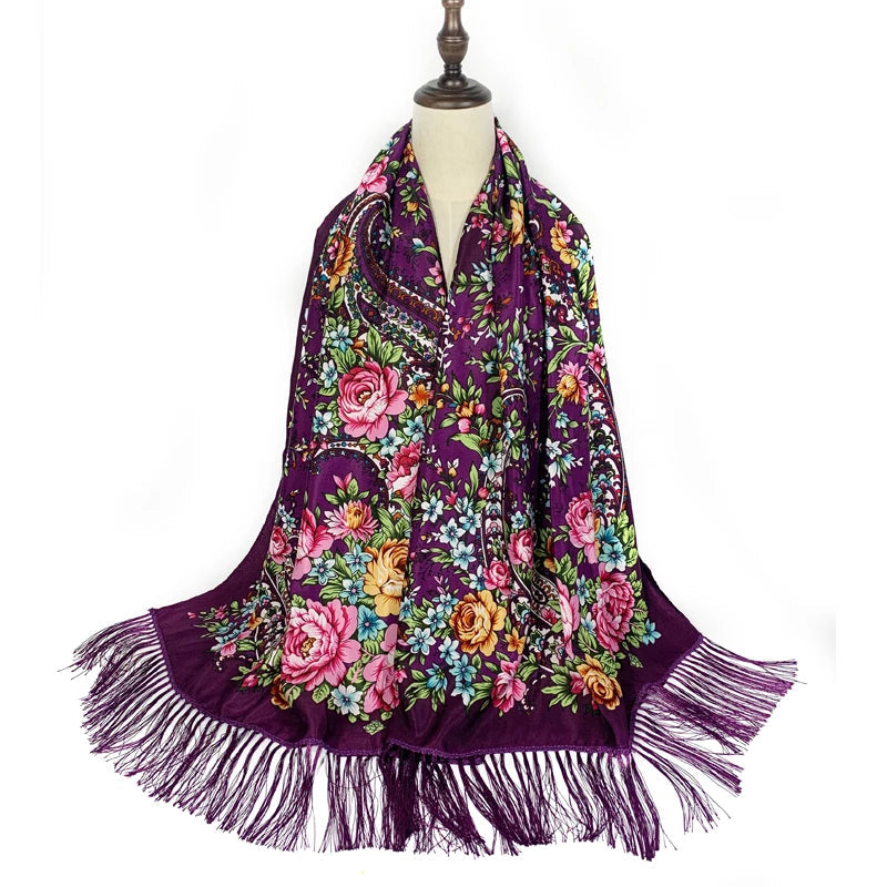 Châle Foulard Russe Violet et Rose 