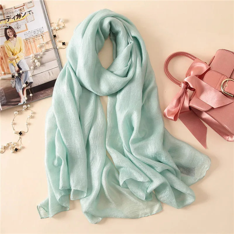 Long Foulard Satiné - Vert Pâle - 180x90cm