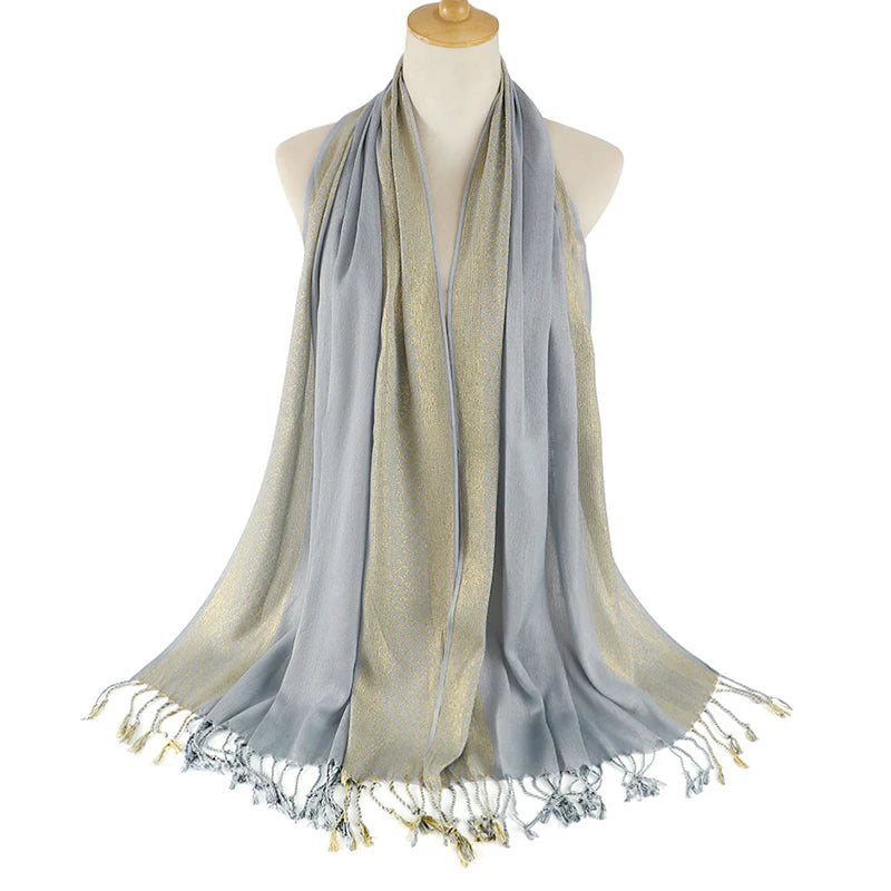 Foulard Pashima Femme - Gris et Doré - 170*60cm