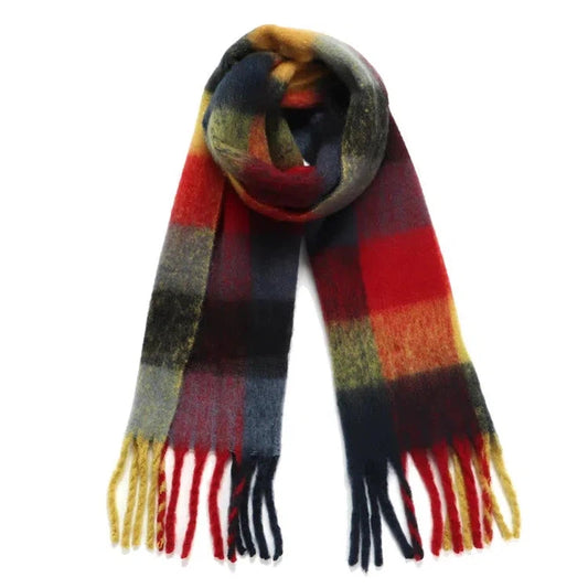Echarpe Plaid à Carreaux Femme Rouge et Jaune 35*220cm