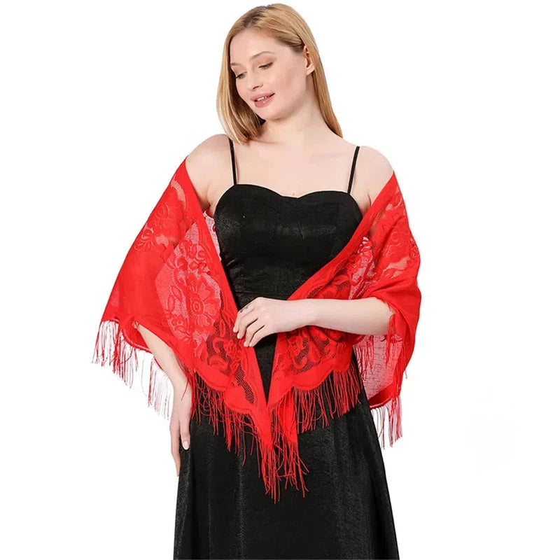 Châle Dentelle Rouge Vif 180*130cm