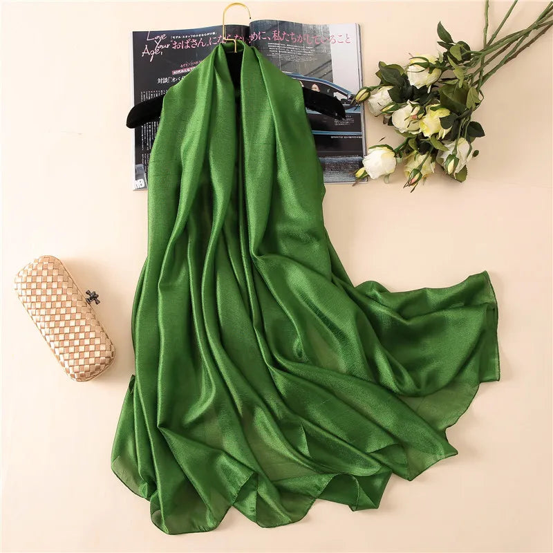 Long Foulard Satiné - Vert Émeraude - 180x90cm
