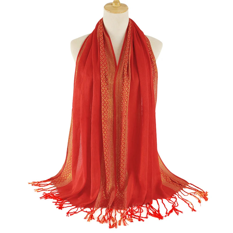 Foulard Pashima Femme - Rouge et Doré - 170*60cm
