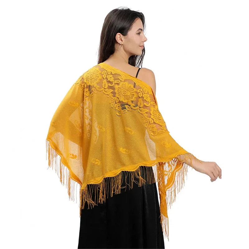 Châle Dentelle Jaune Moutarde 180*130cm