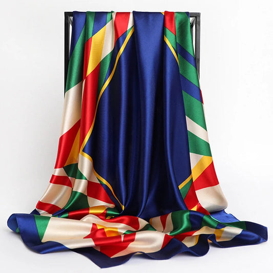Foulard Petit Carré Bleu Nuit et Rouge 90*90cm