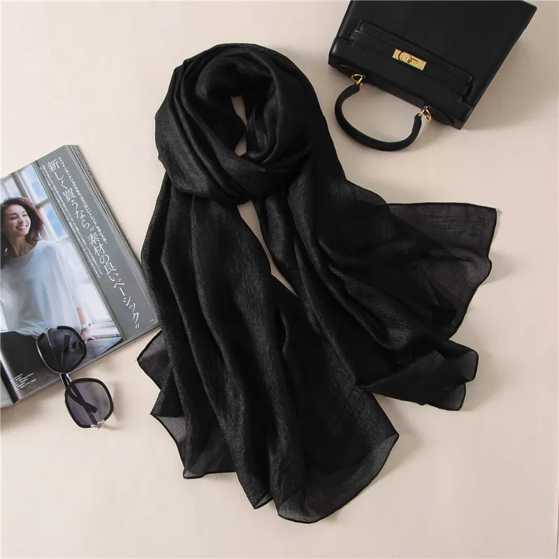 Long Foulard Satiné - Noir Ébène - 180x90cm
