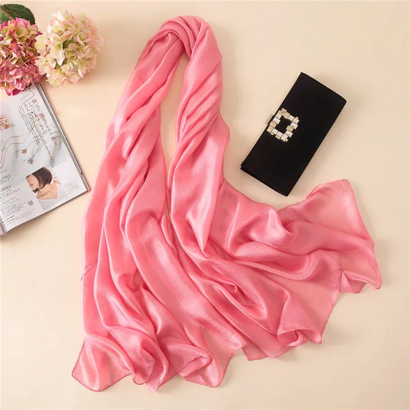 Long Foulard Satiné - Rose Fluo - 180x90cm