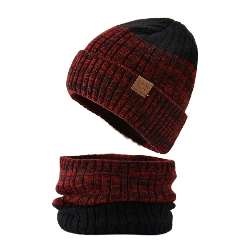 Ensemble Bonnet Snood Tricot Femme Rouge et Noir 