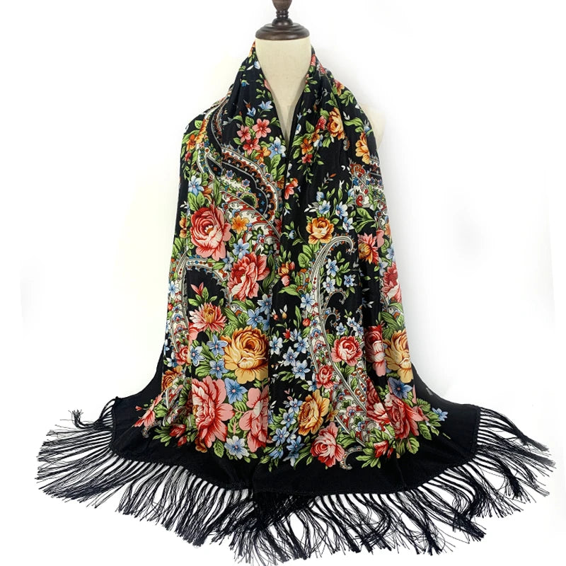 Châle Foulard Russe Noir et Multicolore 