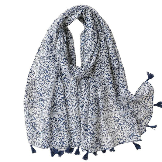 Foulard Chèche Femme Bleu Marine et Blanc 180*90cm