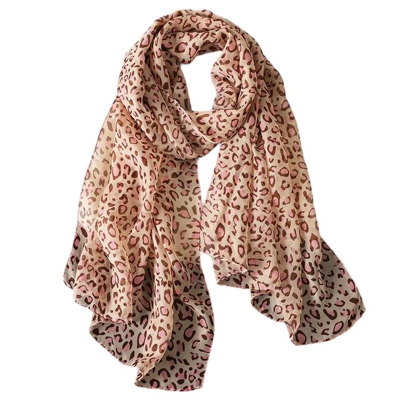 Foulard Léopard Multicolore Beige et Rose 160*50cm