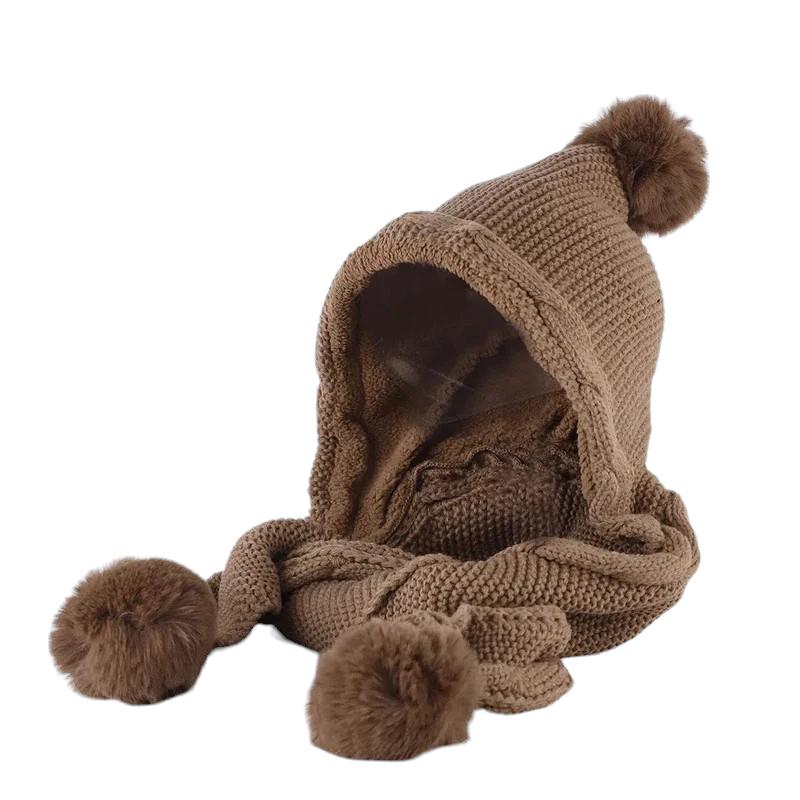 Echarpe Capuche avec Pompom Adulte Marron Chocolat 56-58cm
