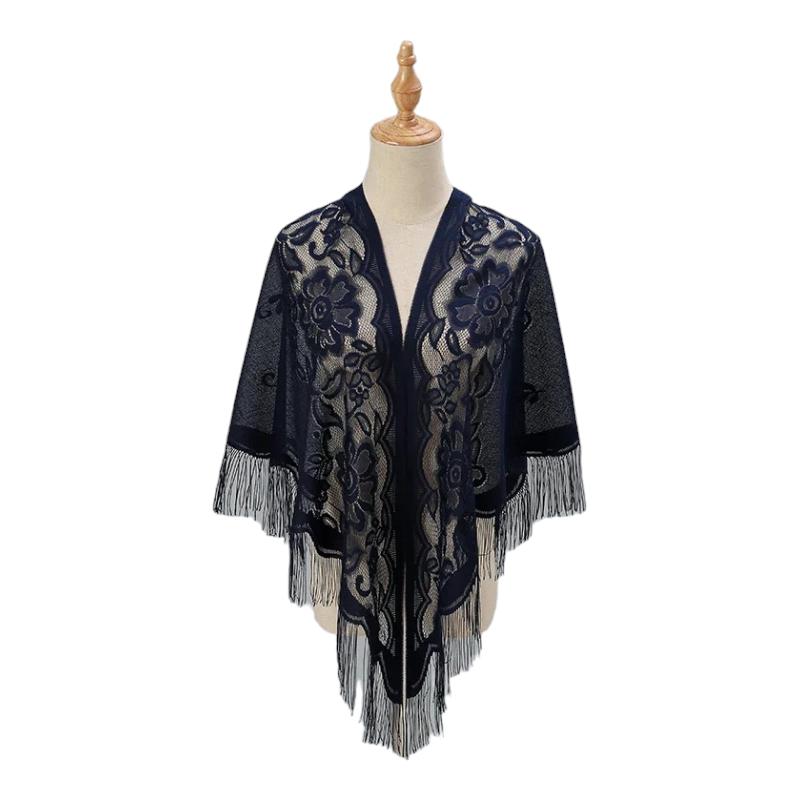 Châle Cape Crochet en Dentelle Bleu Marine 