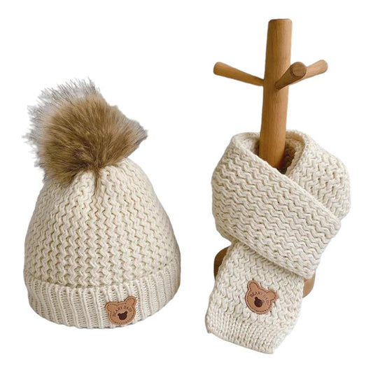 Bonnet et Echarpe Enfant Garçon Crème et Marron 6-36 mois / 45-53 cm