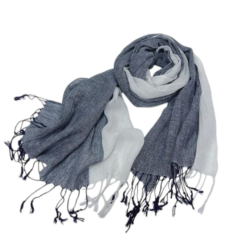 Echarpe Coton et Lin - Gris Foncé et Blanc - 200*60cm