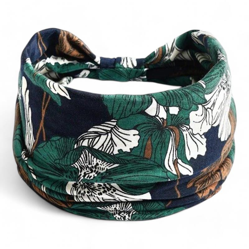 Bandeau Croisé Cheveux Femme Vert Foncé et Marron 