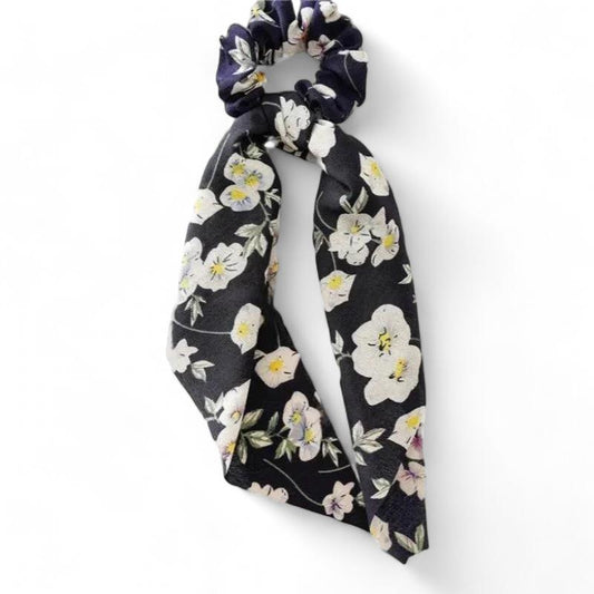 Chouchou Foulard Cheveux Noir et Floral 