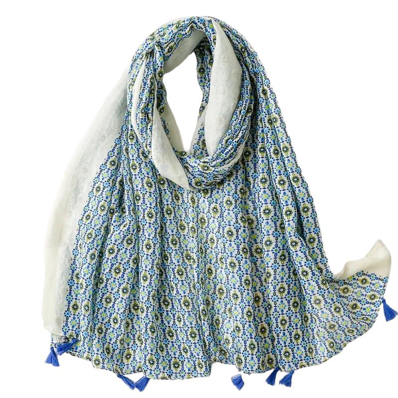 Foulard Chèche Femme Bleu Céleste et Vert Olive 180*90cm