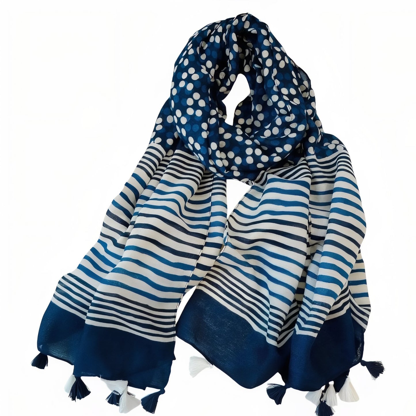Grand Foulard Femme Bleu Marine et Blanc