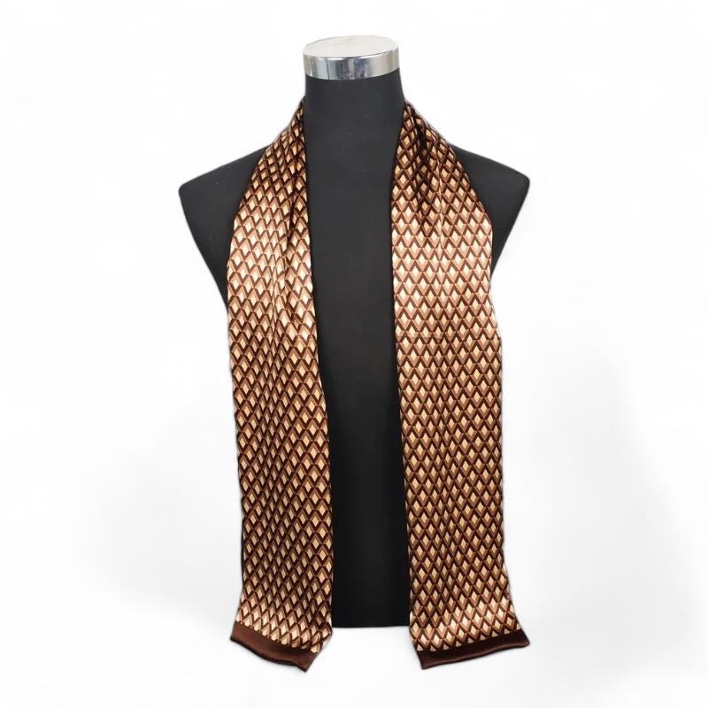 Écharpe Soie Homme Luxe Marron Doré 162*27cm