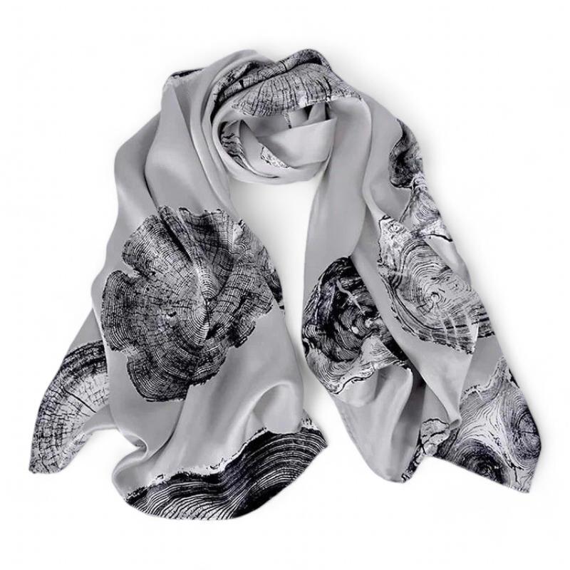 Echarpe Foulard en Soie Femme Gris et Noir 175*52cm