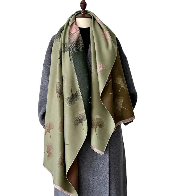 Echarpe Femme Tendance 2024 Vert Olive et Marron 66*186cm