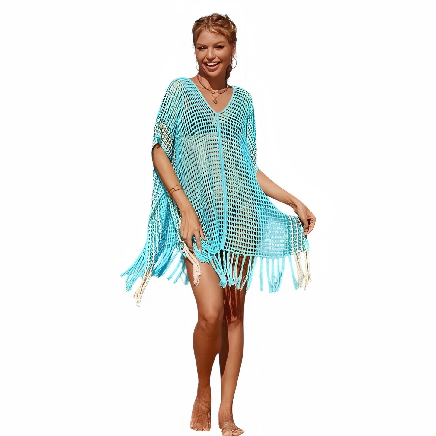 Robe de Plage Courte en Crochet Multicolore