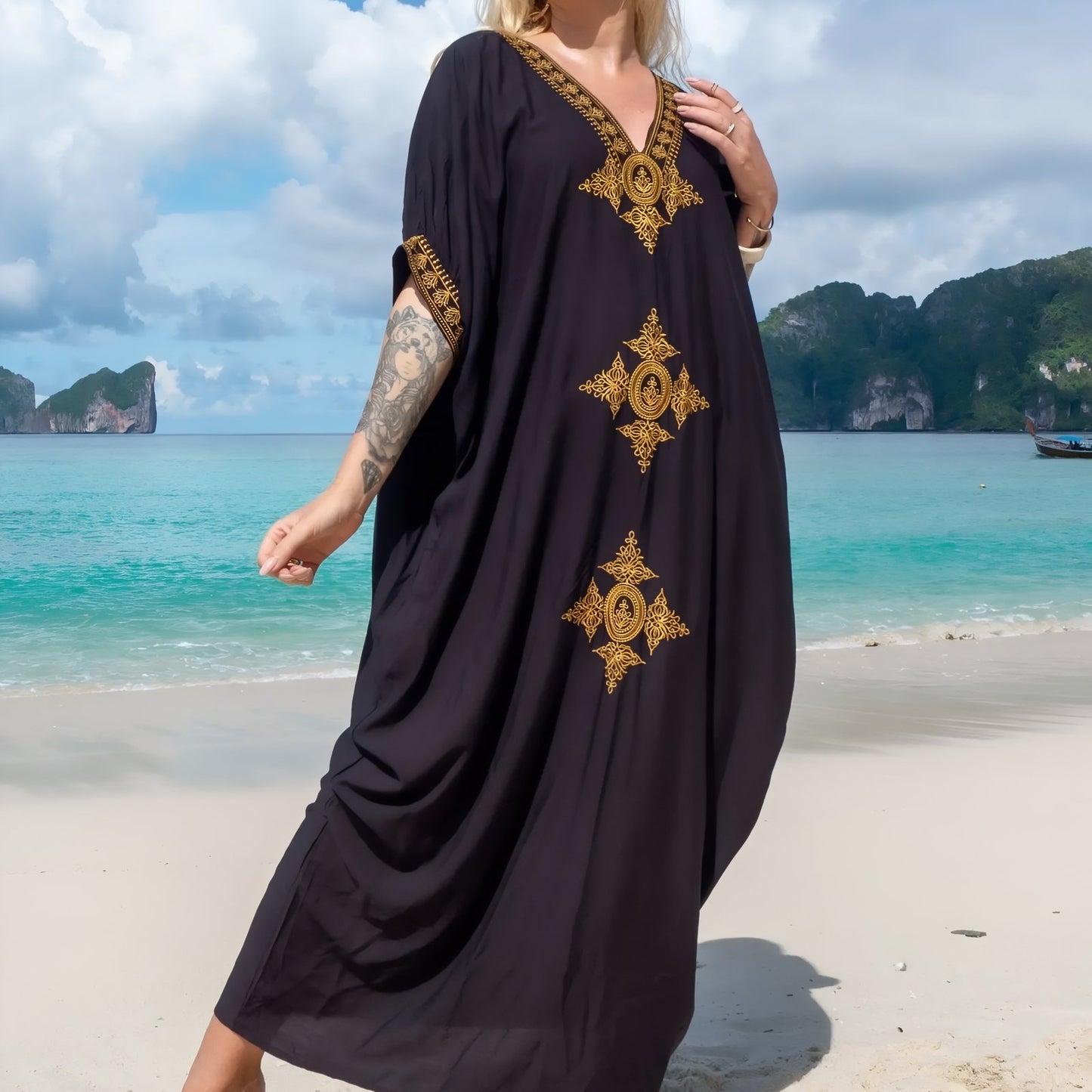 Longue Robe de Plage à Broderie Ethnique