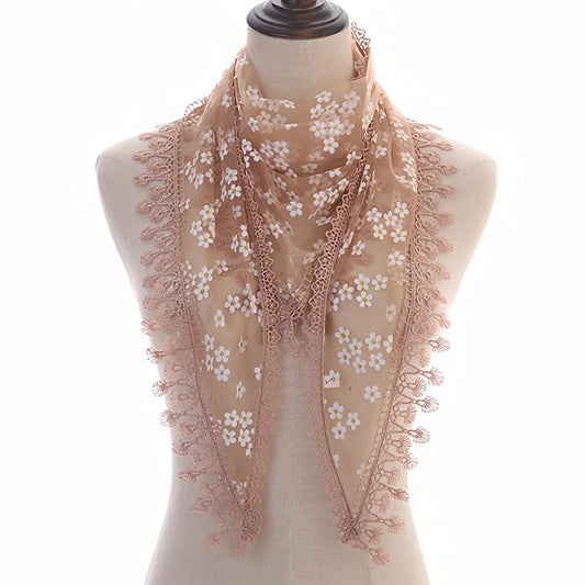 Foulard Triangle Dentelle - Beige Rosé - 160*50cm