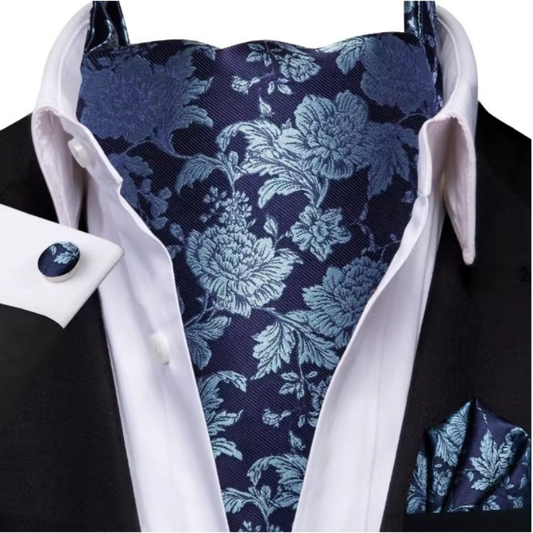 Cravate Ascot Mariage - Bleu Marine à Fleurs