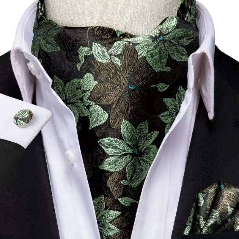 Cravate Ascot Soie - Vert à Feuilles